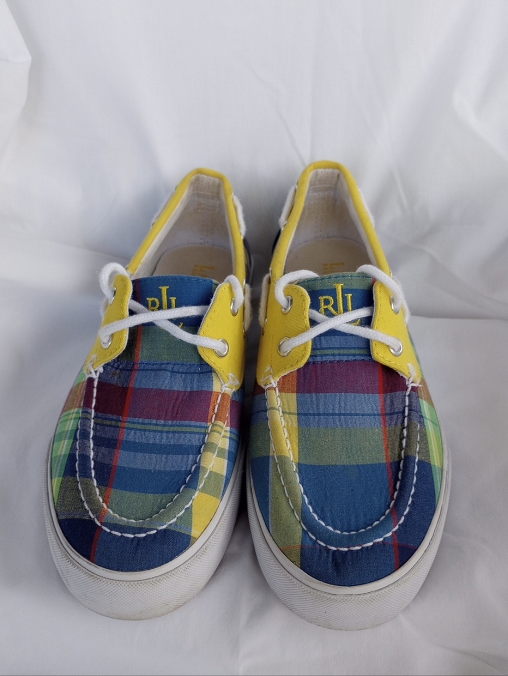 Polo by Ralph Lauren Yellow & Blue Madras Plaid Canvas Sneakers